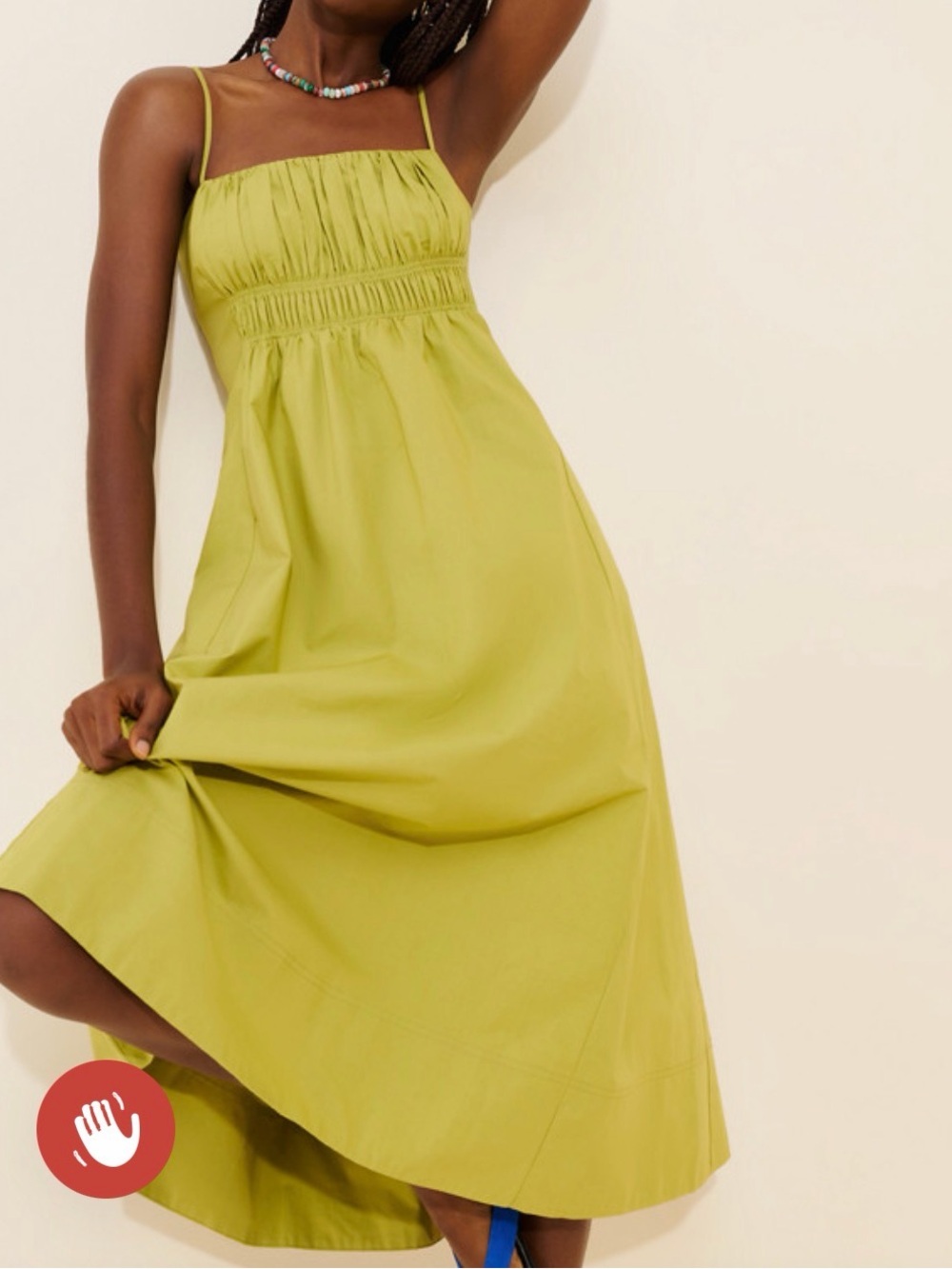 Anthropologie Chartreuse Smocked Midi Dress